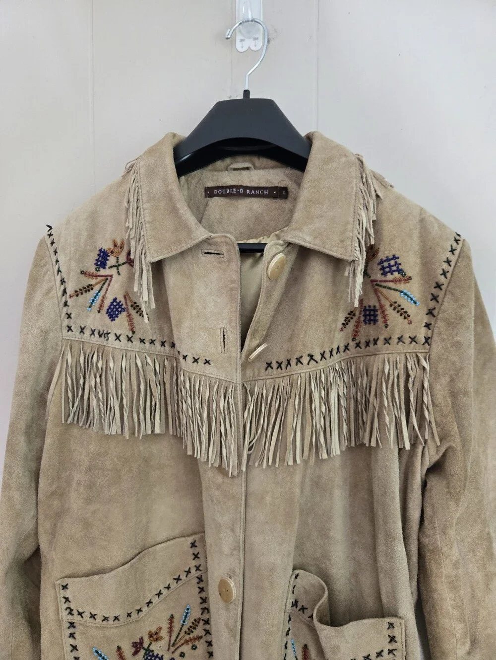 Vintage Double D Ranch Fringe Suede Leather Jacket Beaded Embroidery Western L - Picture 3 of 16